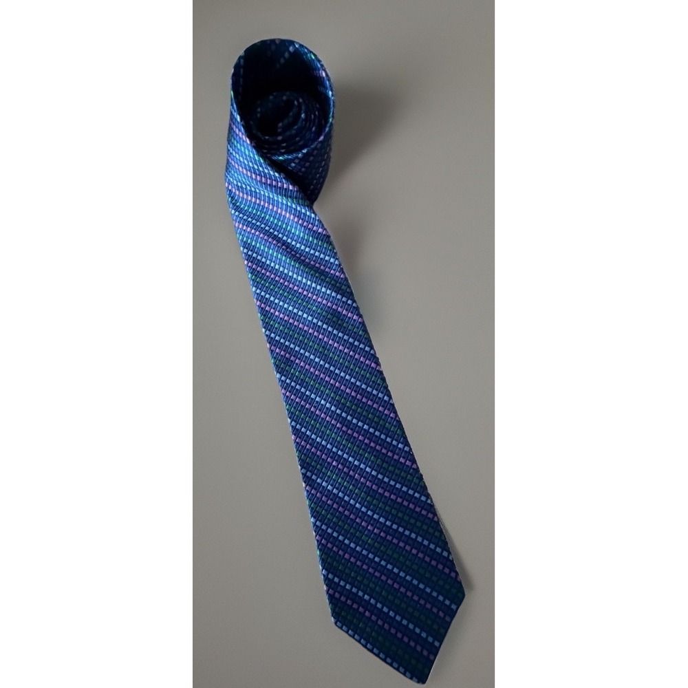 Haspel Neckwear Tie Multi Color Geometric Striped 100% Silk JBHS